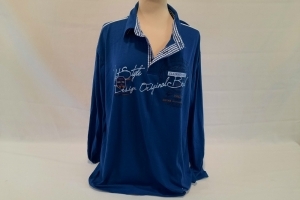Claire Voyance blauw Poloshirt met langen mouwen en tekst vooraan met 4XL