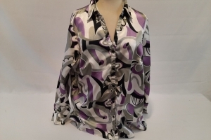 Me Fashion grijs/paars/wit/zwart gekleurde satijnen blouse mt 46