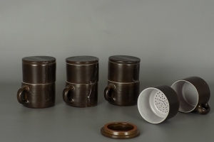4 aardewerk bruine koffiekop filter